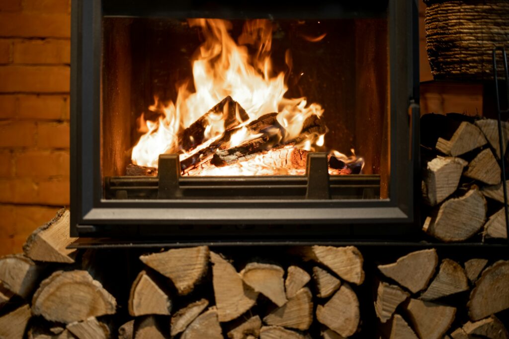 Close-up of a burning fireplace